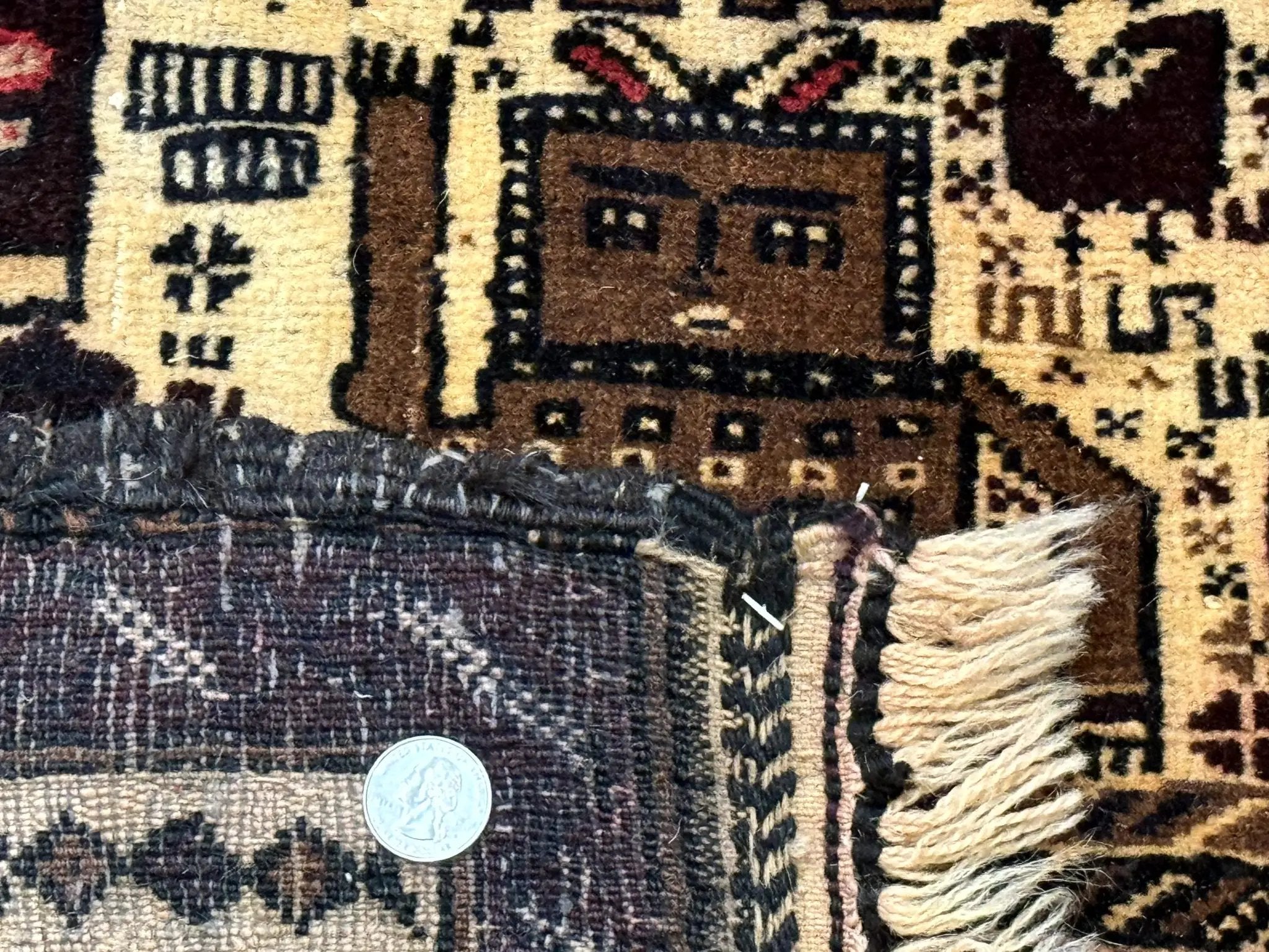 Persian Baluch Tribal Rug 4x6, Human and Bird Pictorials, Vintage, Wool, Collectible by Jewel Rugs