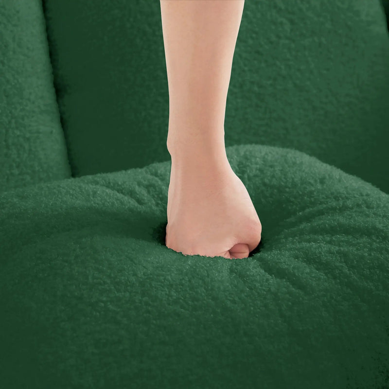 ELYSEES Right Chaise Sofa W/Pillows Teddy Fabric - Green by HouseOfZazla