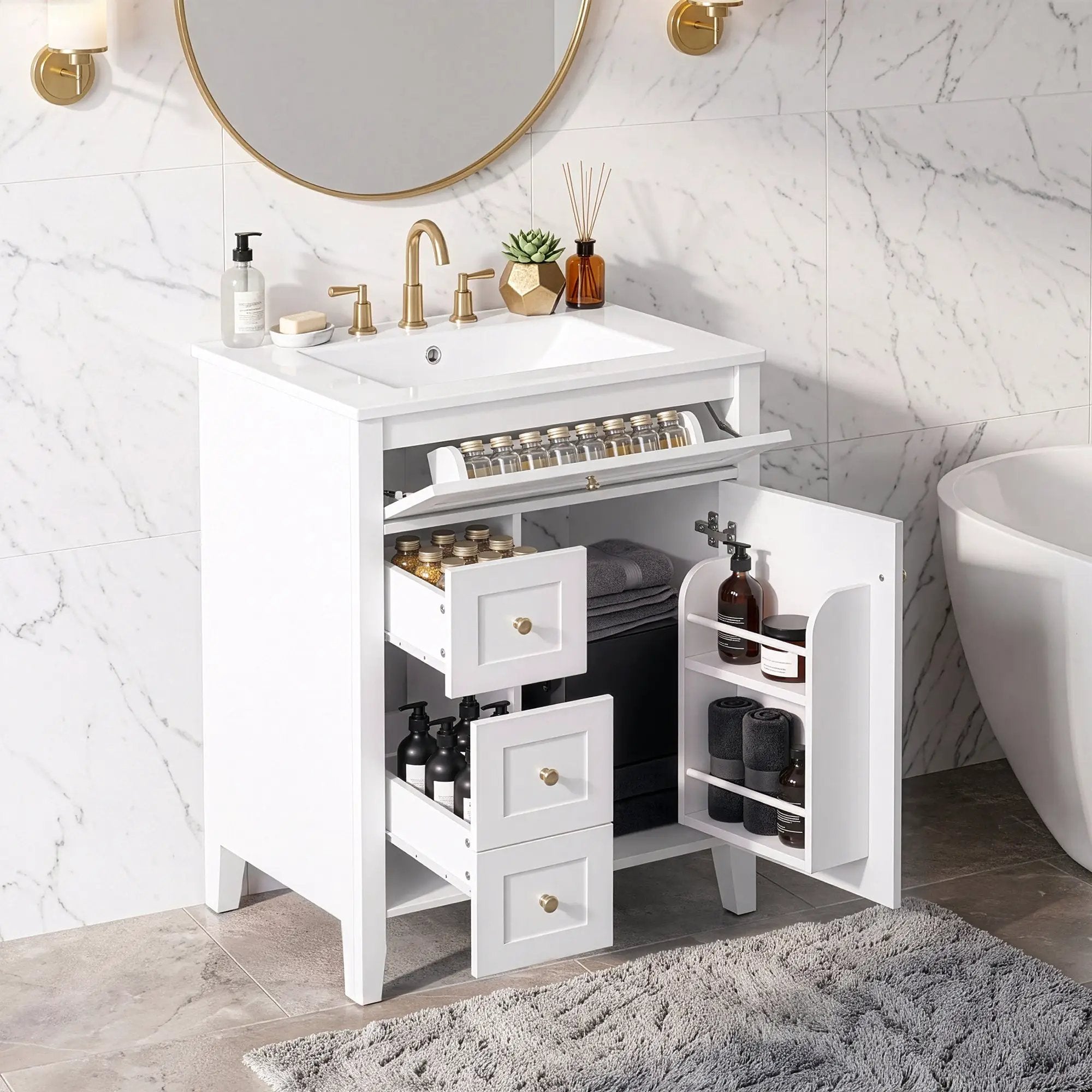 24" Modern Bathroom Vanity with Ceramic Sink by HouseOfZazla