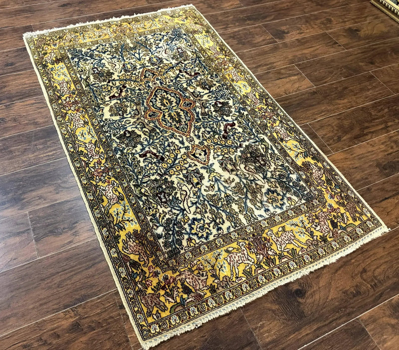 Persian Qum Tree of Life Rug 3.5 x 5.5, Animal Pictorials, Kork Wool with Silk Highlights by Jewel Rugs