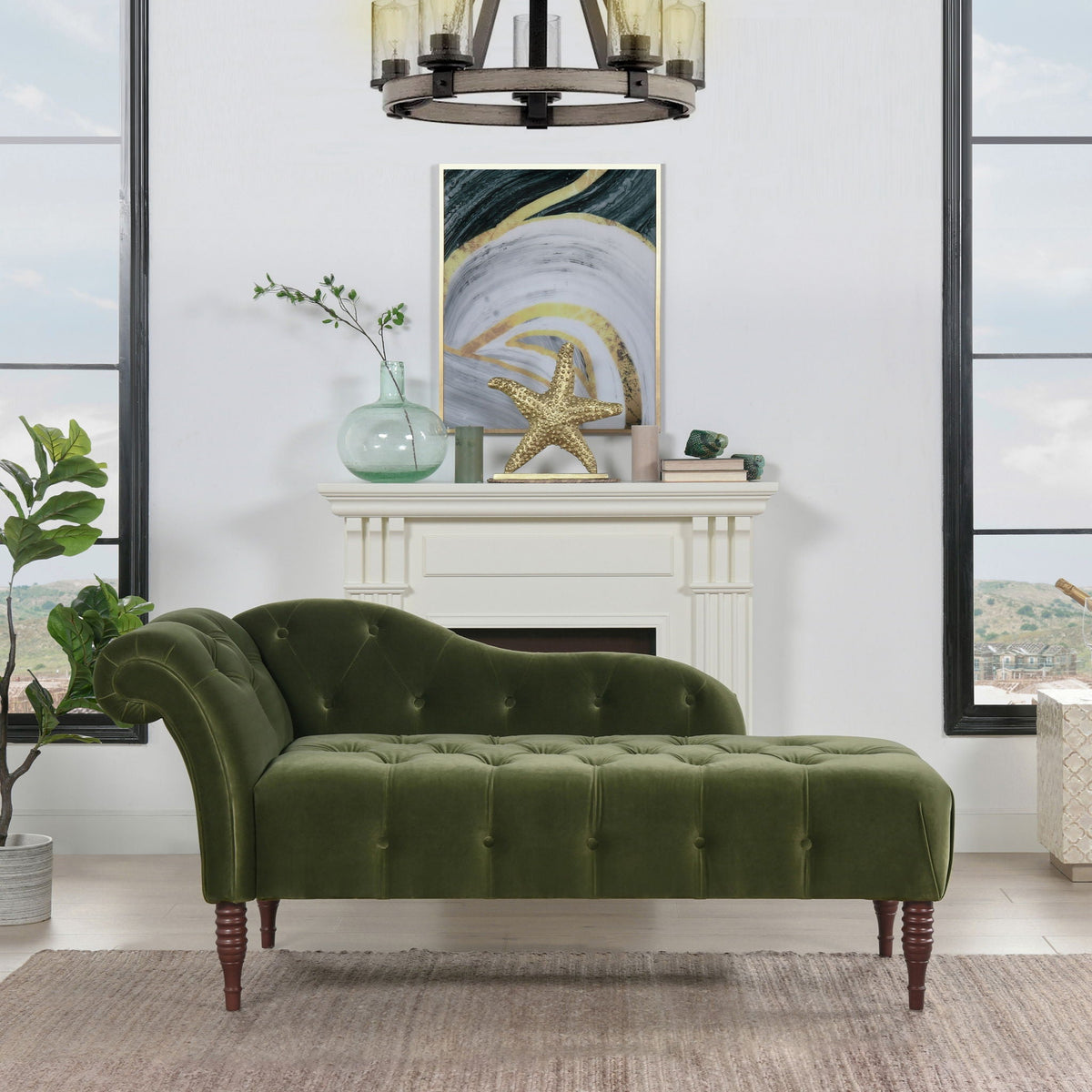 Tufted Roll Arm Chaise Lounge with Premium Foam - Dark Red, Dark Green, Blue, Pink, photo 4 of 39