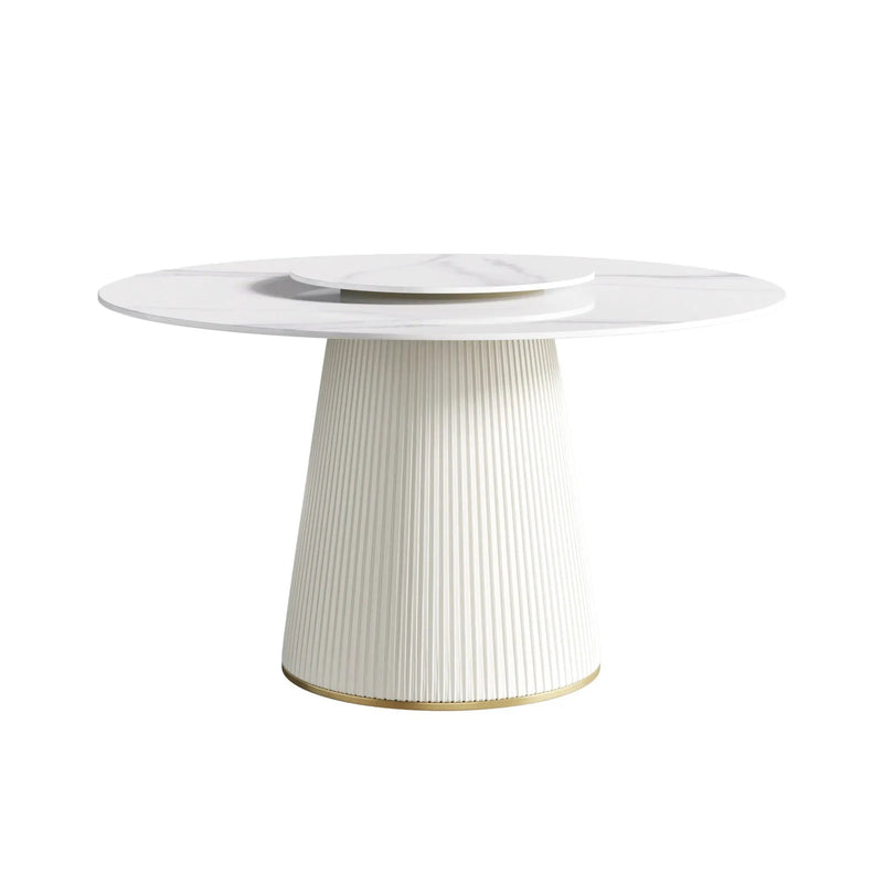 Modern Artificial Stone Round Plywood Base Dining Table, Can Accommodate 6 People, Artificial Stone Turntable (Not Including Chairs) - White / Beige by Unique Piece Furniture