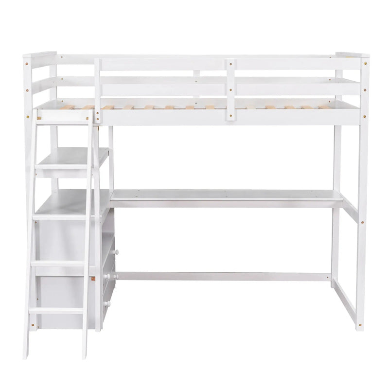 Modern Loft Bed With Built In Desk, Shelves, And 2 Drawers by HouseOfZazla