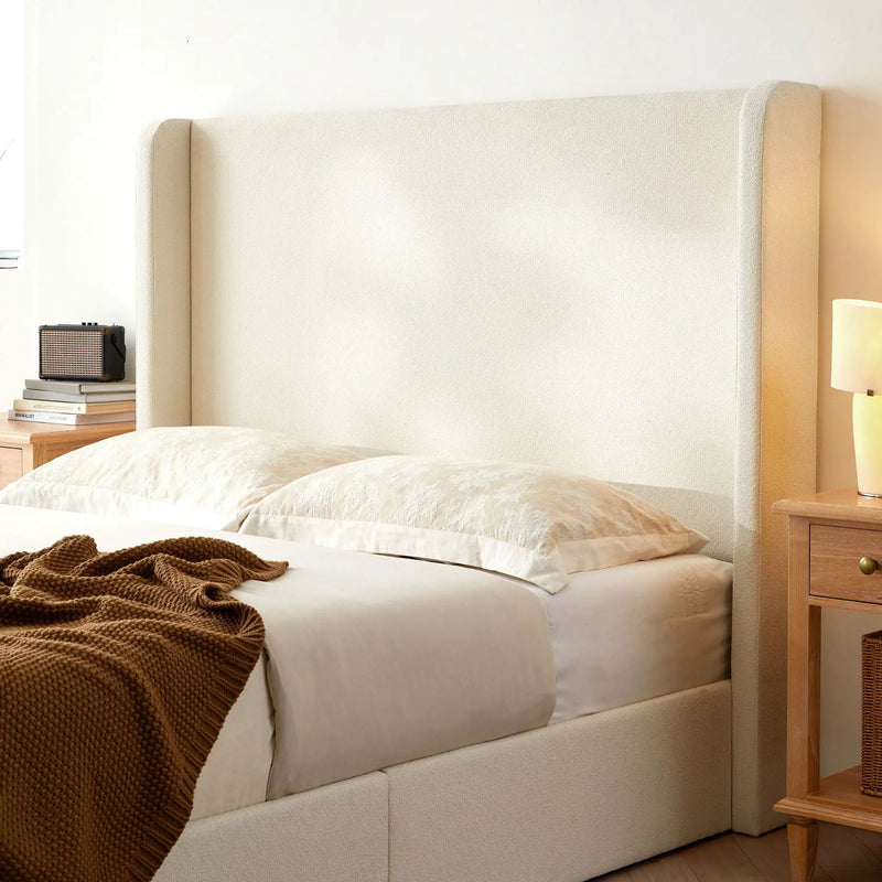 Carmen - King Size Upholstered Wingback Bed - Ivory by HouseOfZazla