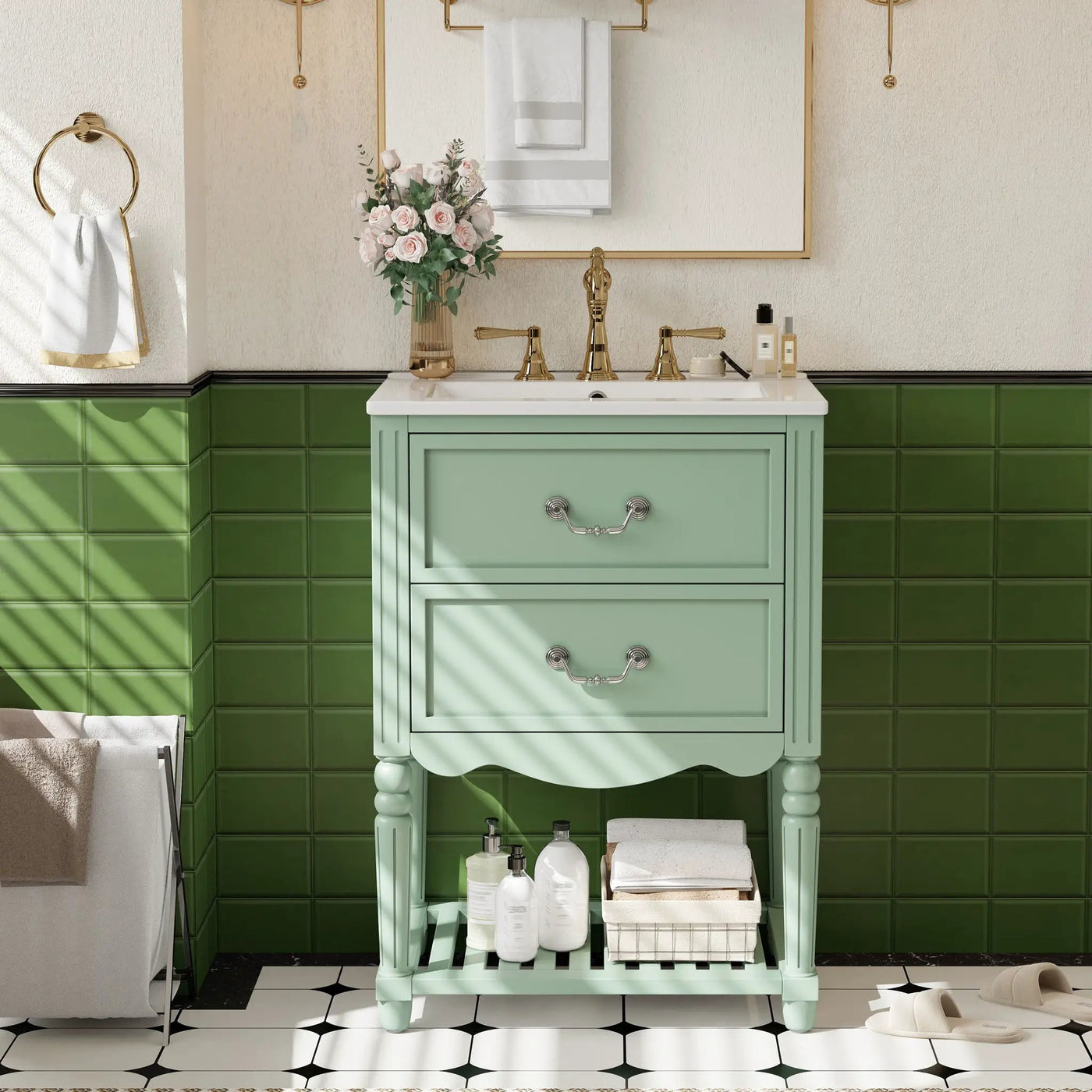 Wave Design Bathroom Vanity With Sink, 2 Drawers And Open Shelf by HouseOfZazla