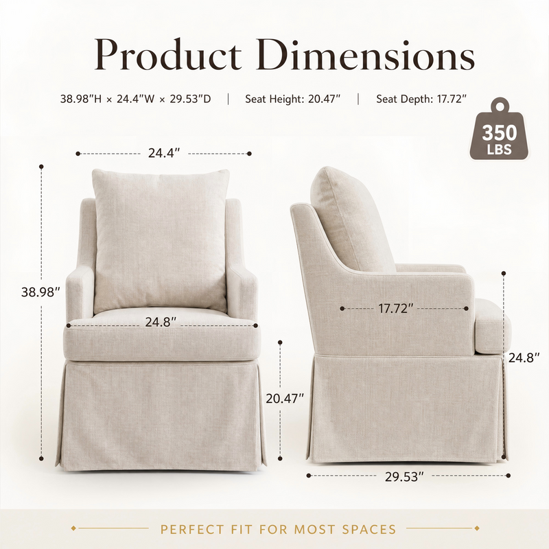 Upholstered Dining Chair with Casters - Modern Fabric, 1 Piece, photo 3 of 9