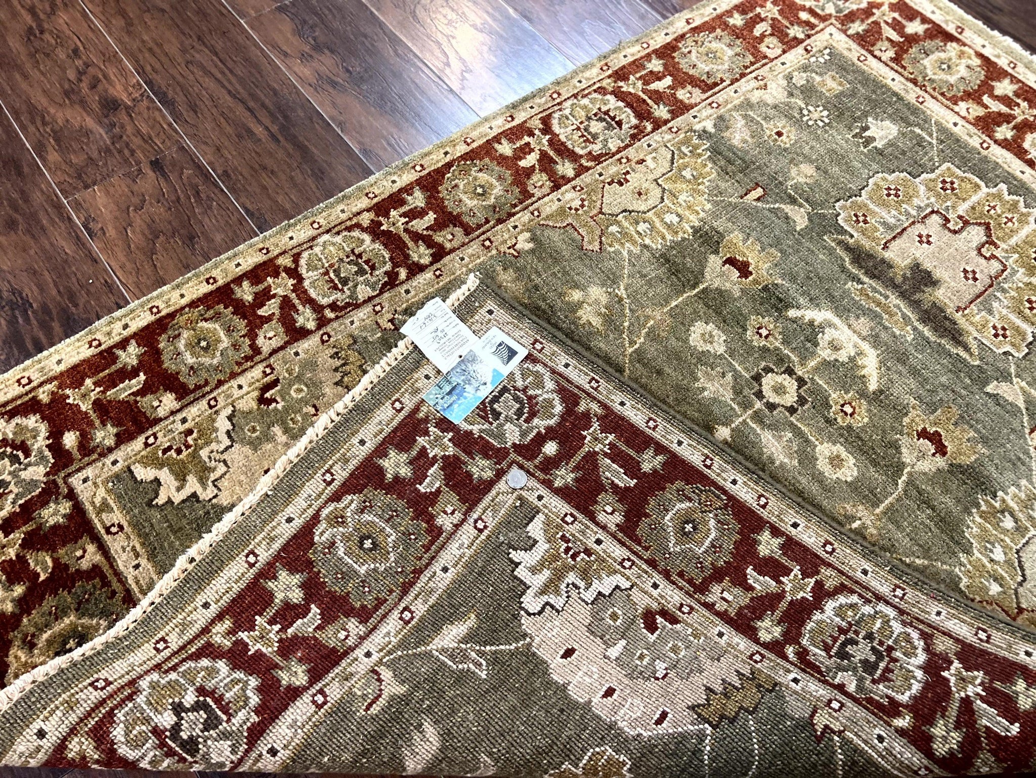 Indo Oushak Rug 4x6, Green and Maroon, Vintage Wool Floral Rug, Indian Agra Rug by Jewel Rugs