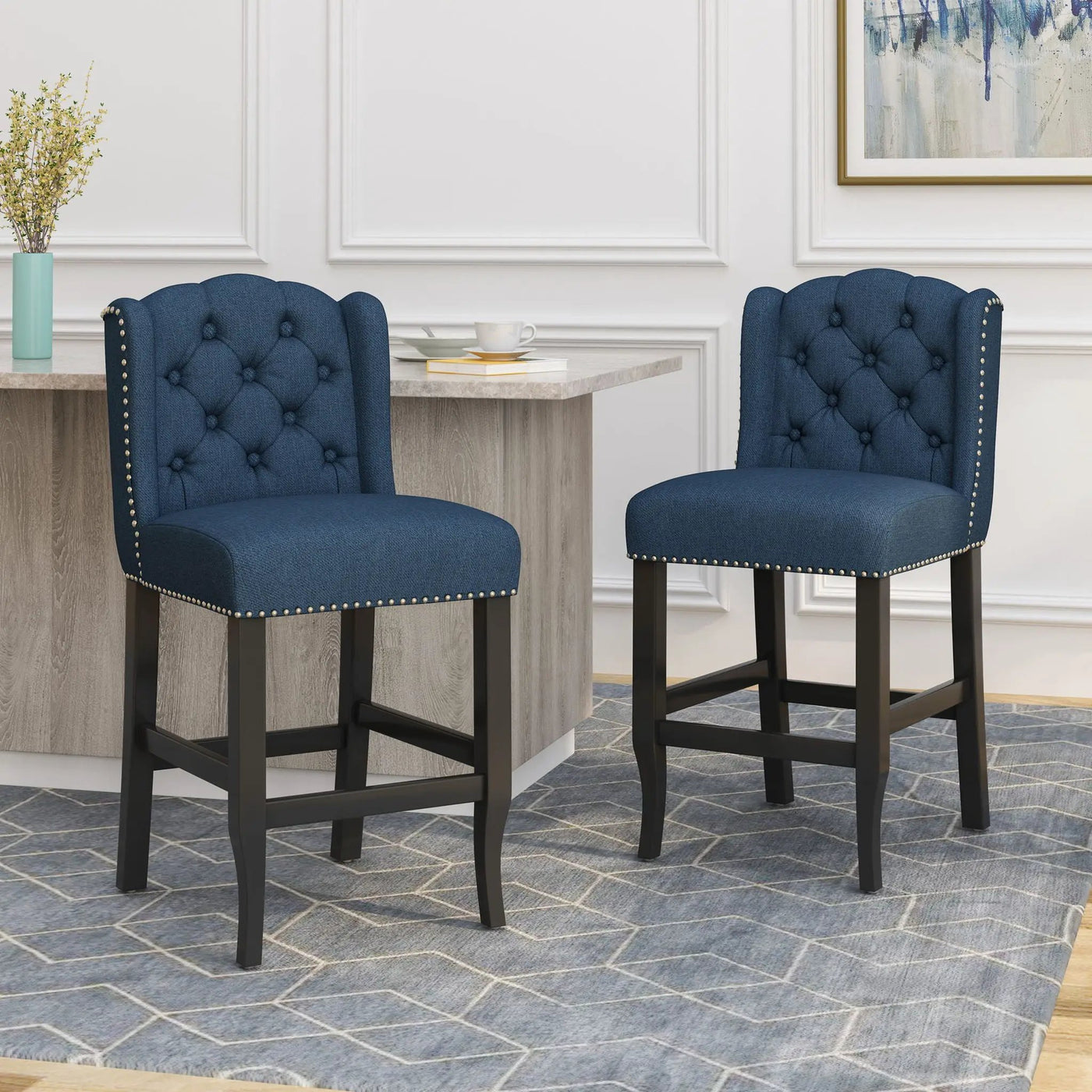 Vienna Fabric Tufted Counter Stool With Nailhead Accents (Set of 2) by HouseOfZazla