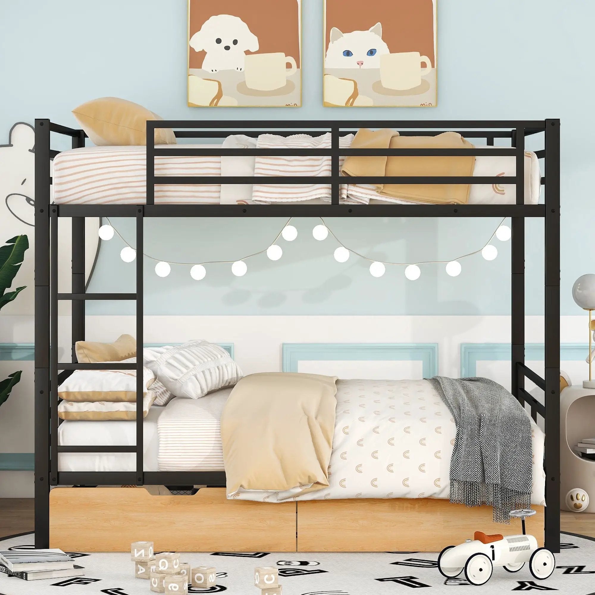 Full Size Convertible Bunk Bed With 2 Drawers Durable - Black by Unique Piece Furniture
