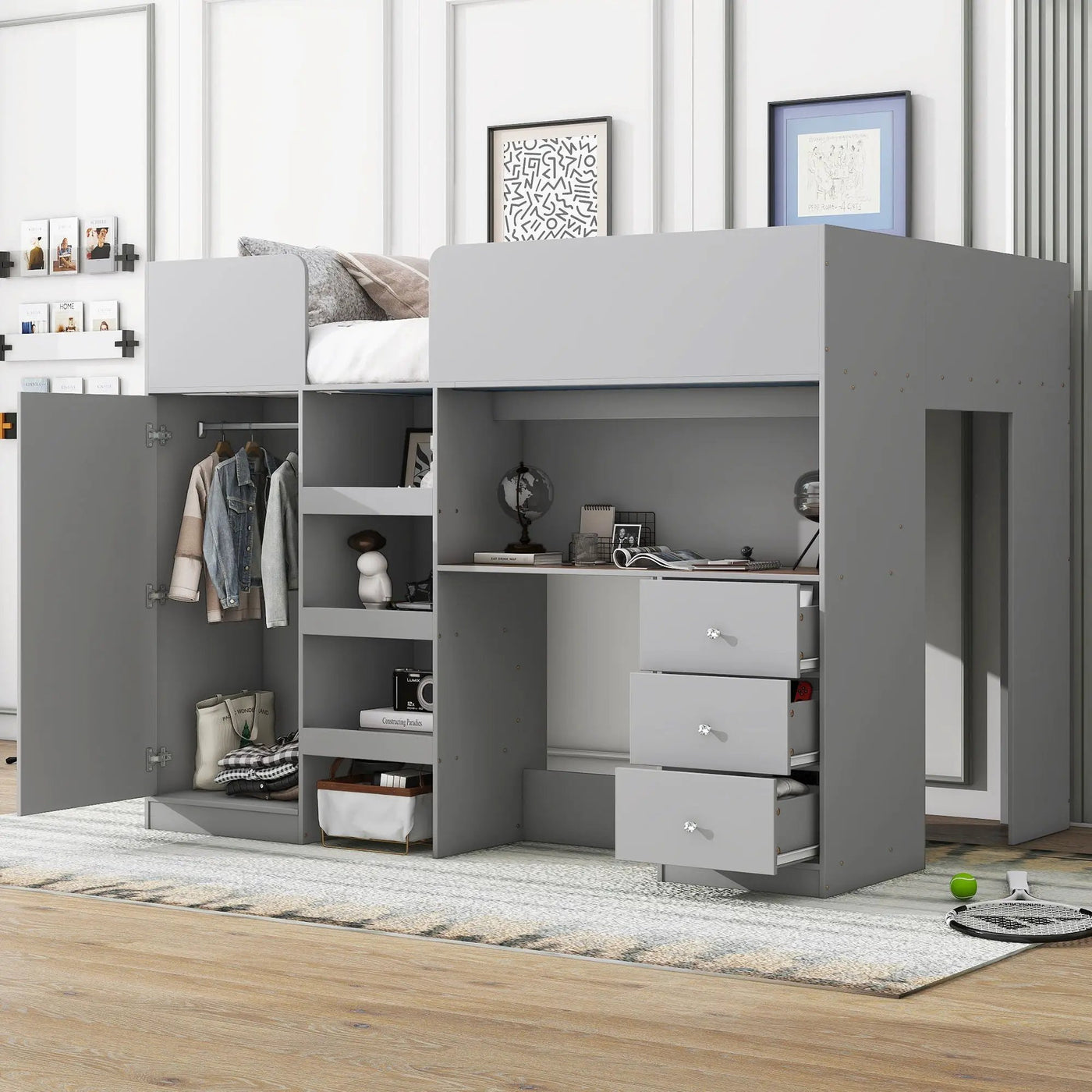 Loft Bed With Built In Wardrobe, Desk, Shelves, And Drawers by Unique Piece Furniture