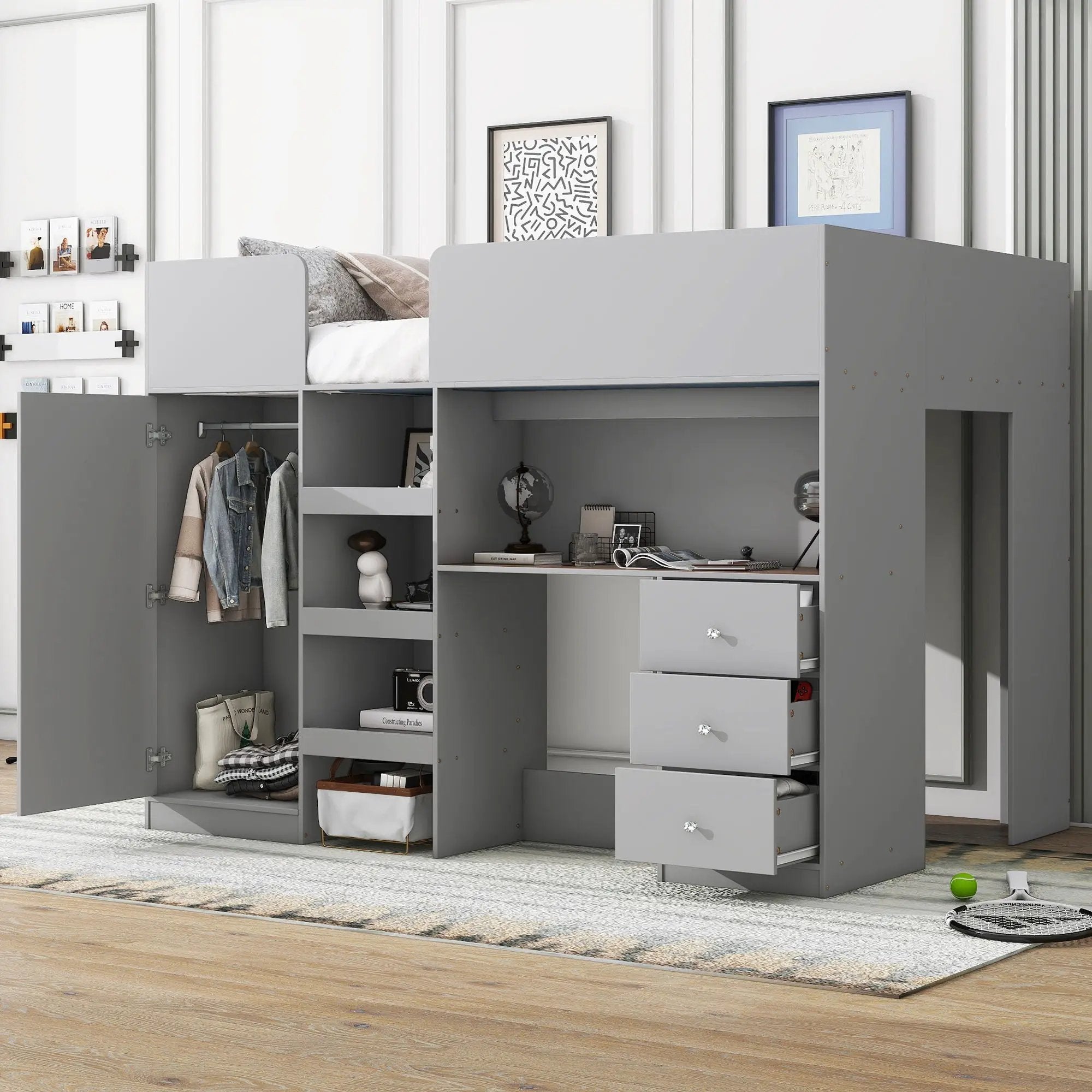 Loft Bed With Built In Wardrobe, Desk, Shelves, And Drawers by HouseOfZazla