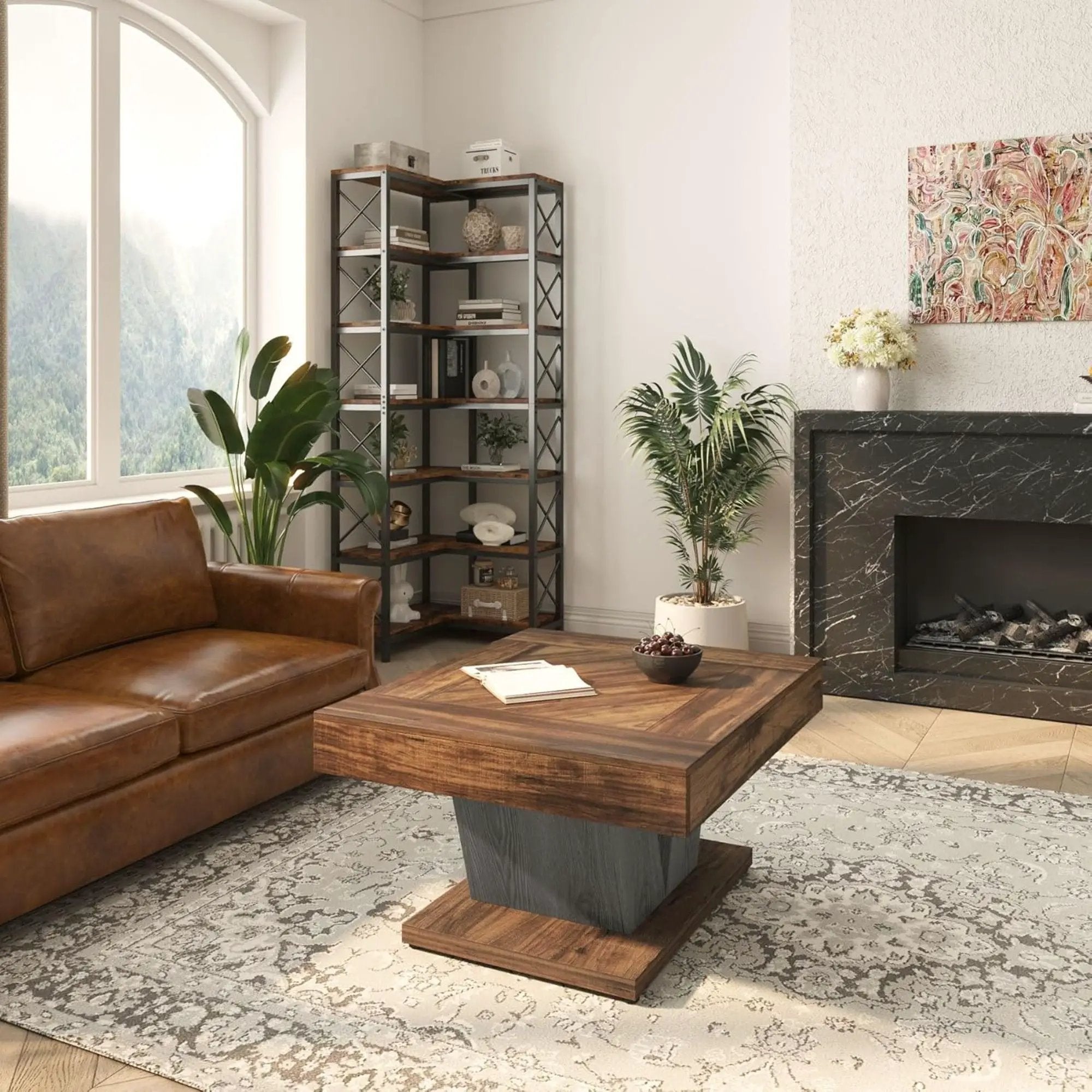 Square Coffee Table With Crisscross Base - Brown / Black by HouseOfZazla