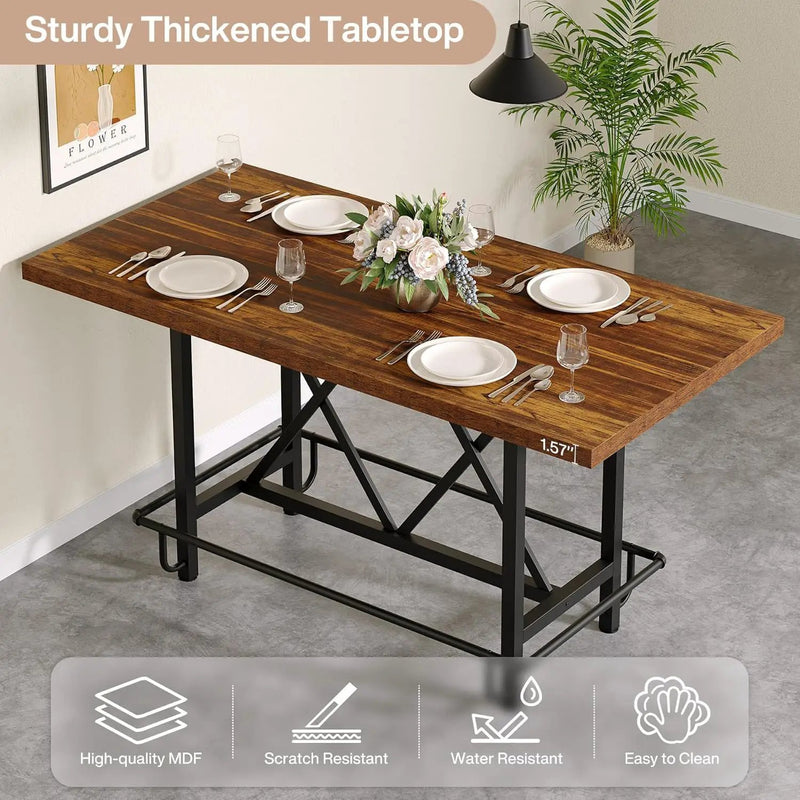Counter Height Dining Rectangular Kitchen Table For 6 - Brown / Black