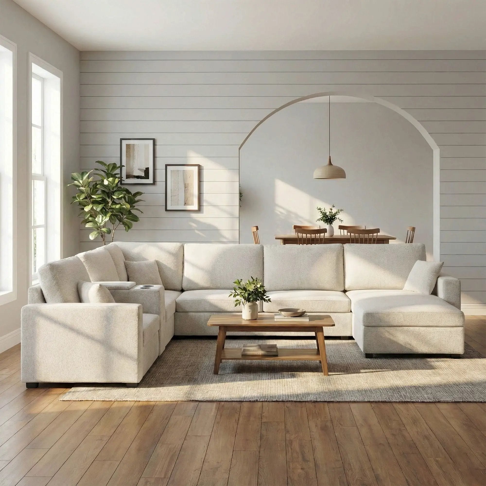 Modular 5 Seat U-Shape Sectional Sofa With Chaise Lounge, Built In Cup Holders And Storage Drawer by HouseOfZazla