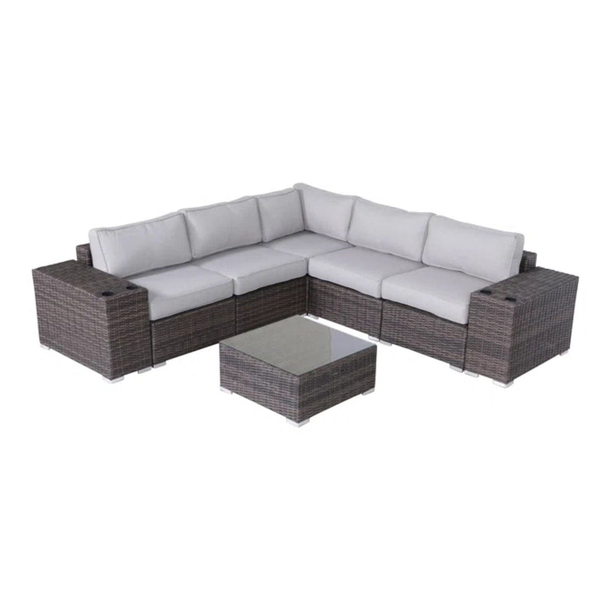 Modern Patio Rattan Sectional Set with Cushions - Multiple Set Options, photo 8 of 40