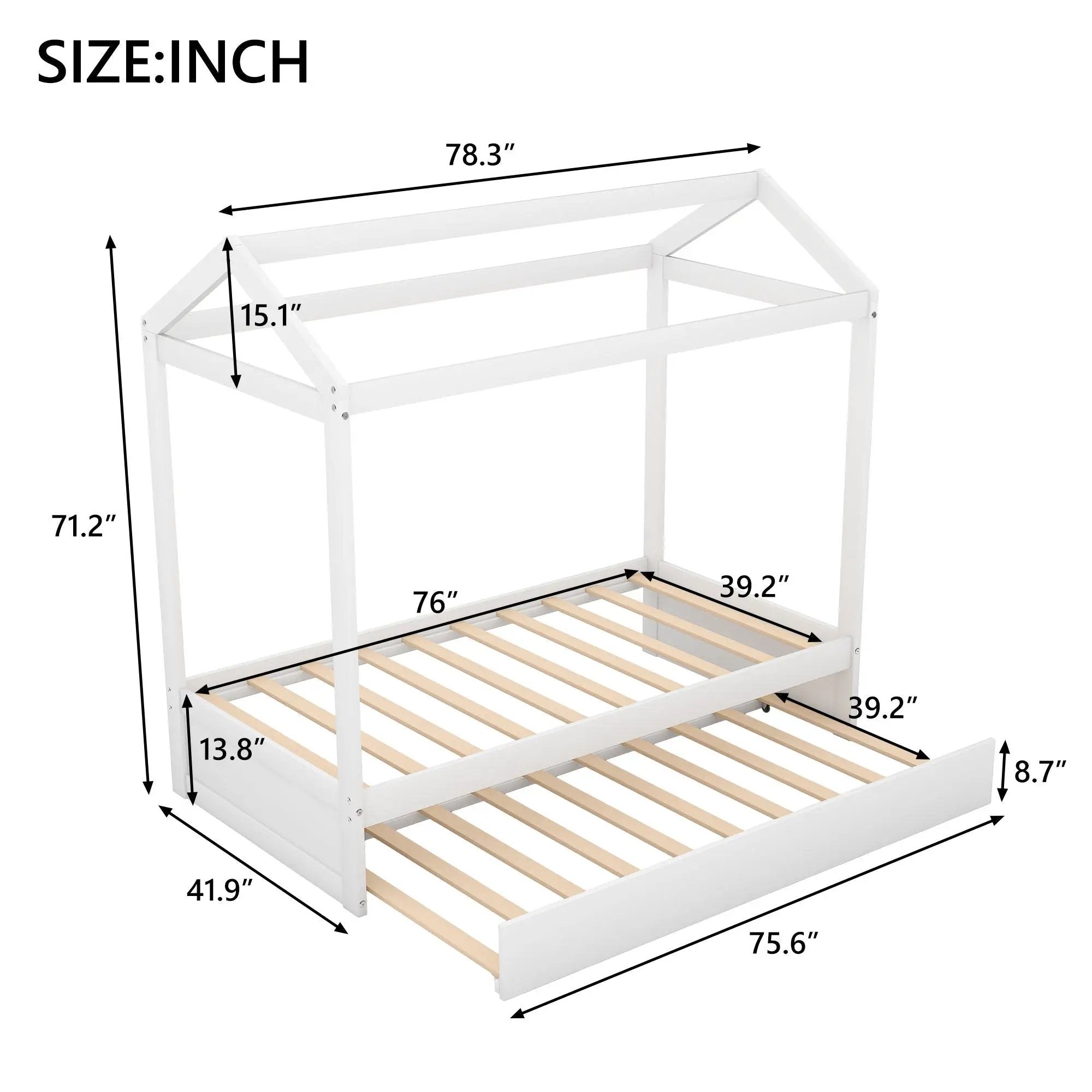House Bed With Trundle In, Twin Size - White by Unique Piece Furniture
