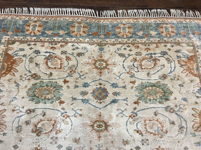Turkish Oushak Rug 9x10, Farmhouse Rug, Beige & Light Blue by Jewel Rugs