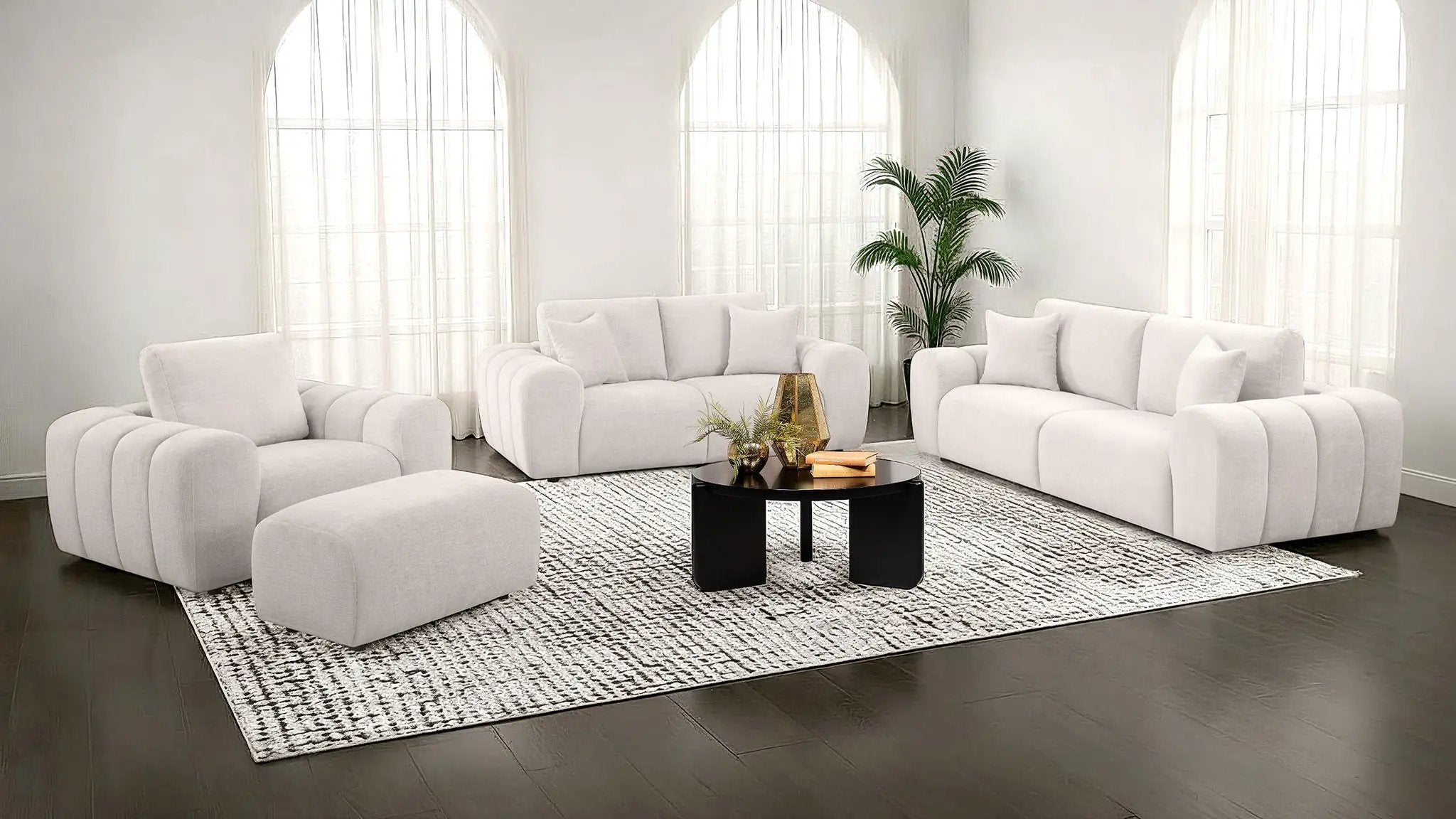 Burnett Chenille Upholstered Ottoman Ivory by Unique Piece Furniture