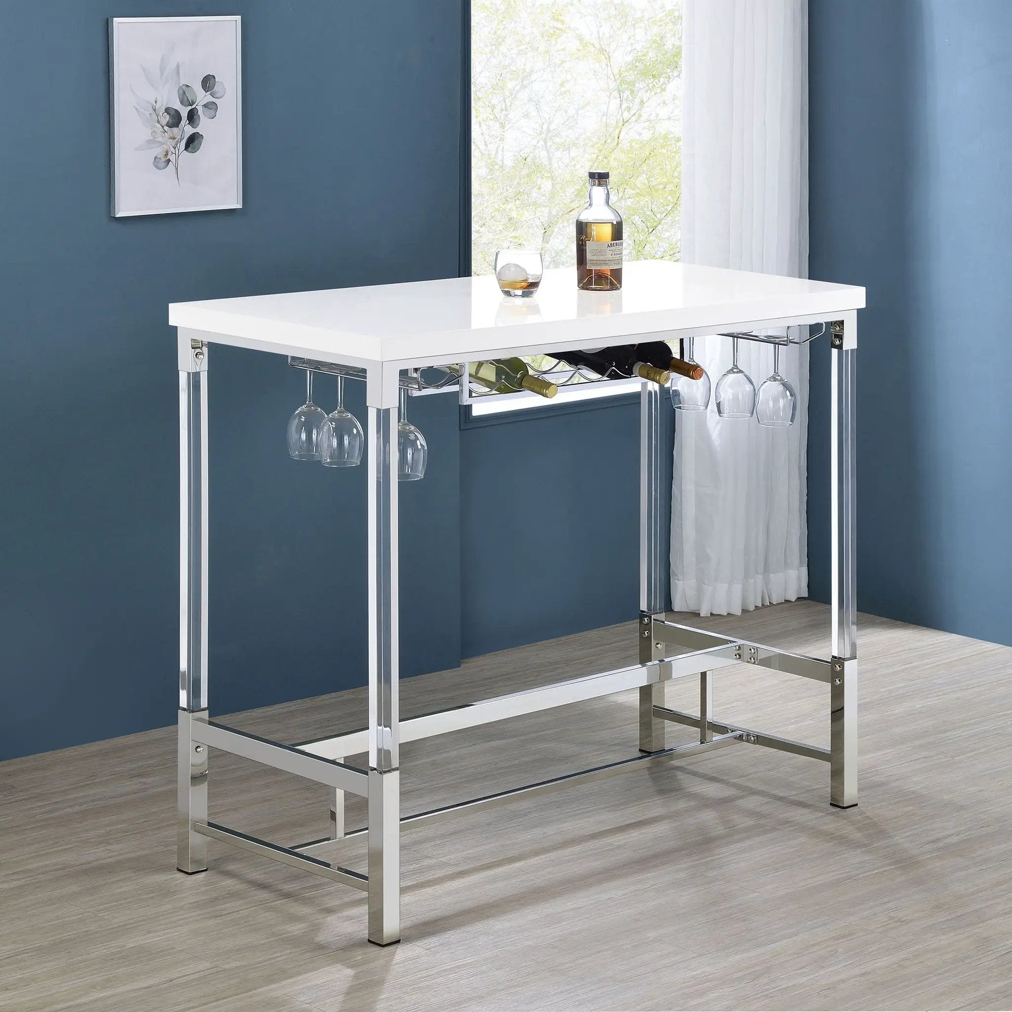 Norcrest 47-inch Acrylic Leg Bar Table White High Gloss by Unique Piece Furniture