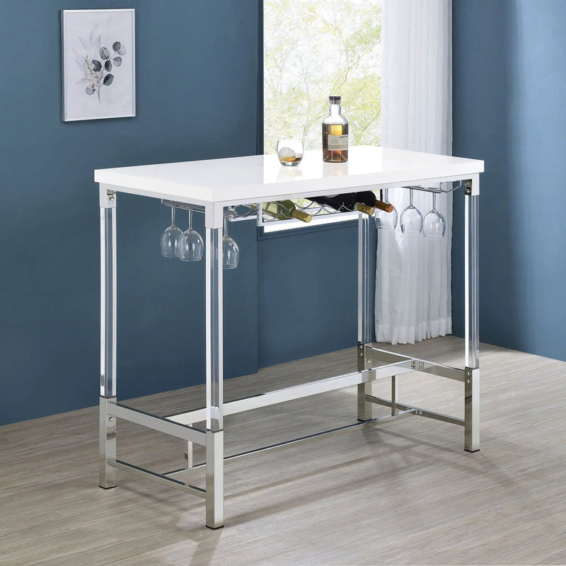 Norcrest 47-inch Acrylic Leg Bar Table White High Gloss by Unique Piece Furniture
