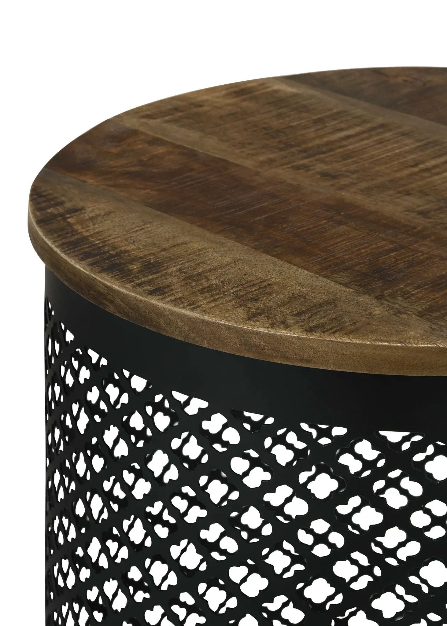 Aurora Round Drum Base Accent Side Table Natural and Black by Unique Piece Furniture