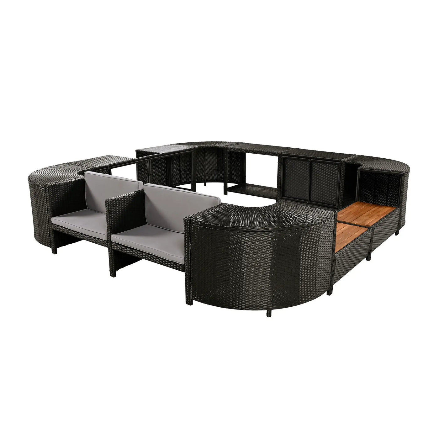 Spa Surround Spa Frame Quadrilateral Outdoor Rattan Sectional Sofa Set With Mini Sofa, Wooden Seats And Storage Spaces by HouseOfZazla