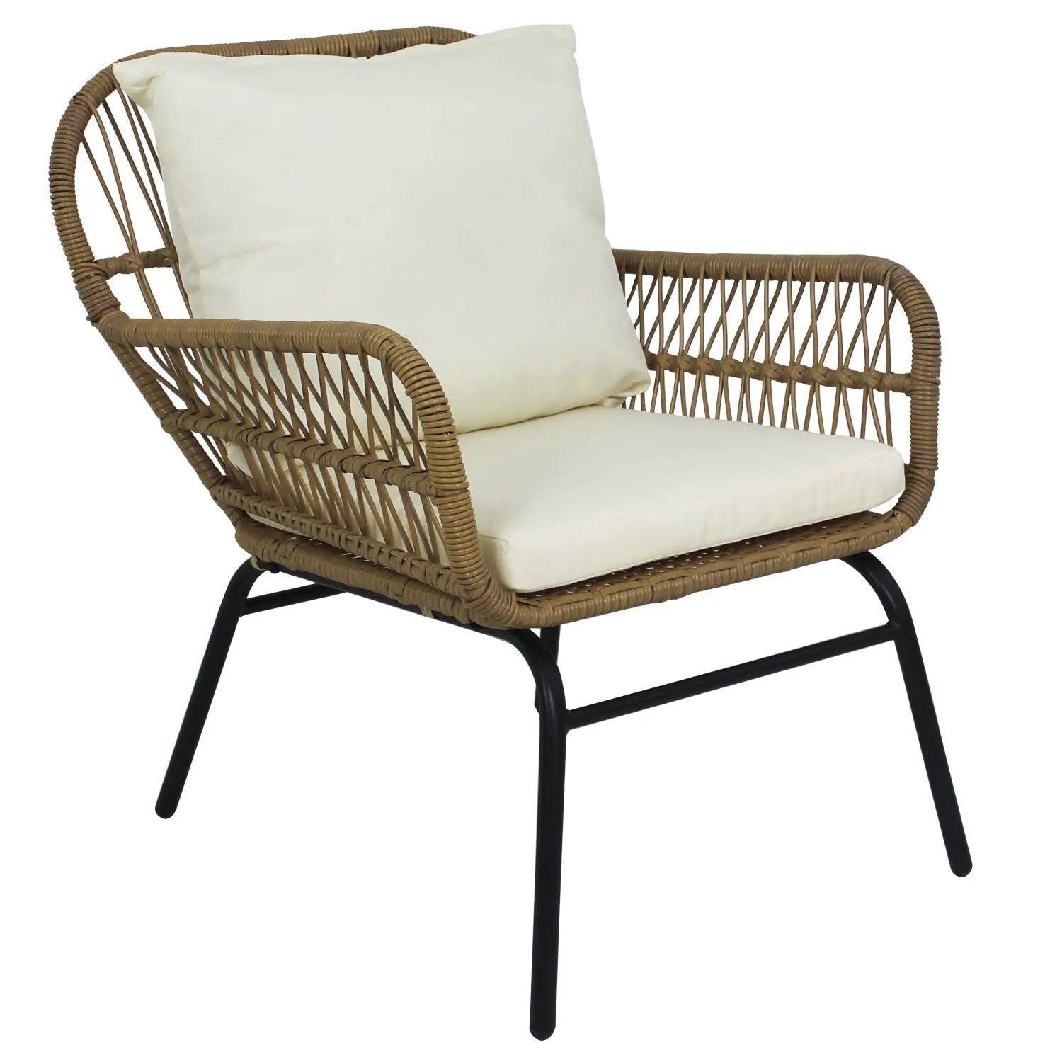 6PCS Outdoor Patio Balcony Natural Color Wicker Sofa Chair Set with Beige Cushion,Round Tempered Glass Table by HouseOfZazla