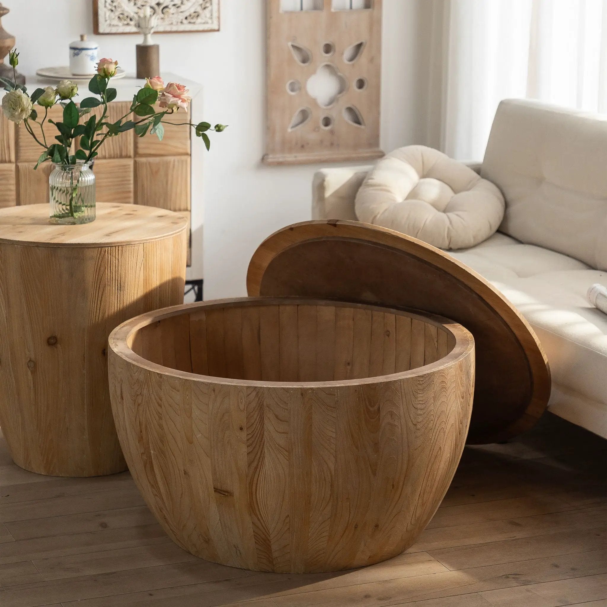 Vintage Style Barrel Coffee Table With Storage by Unique Piece Furniture