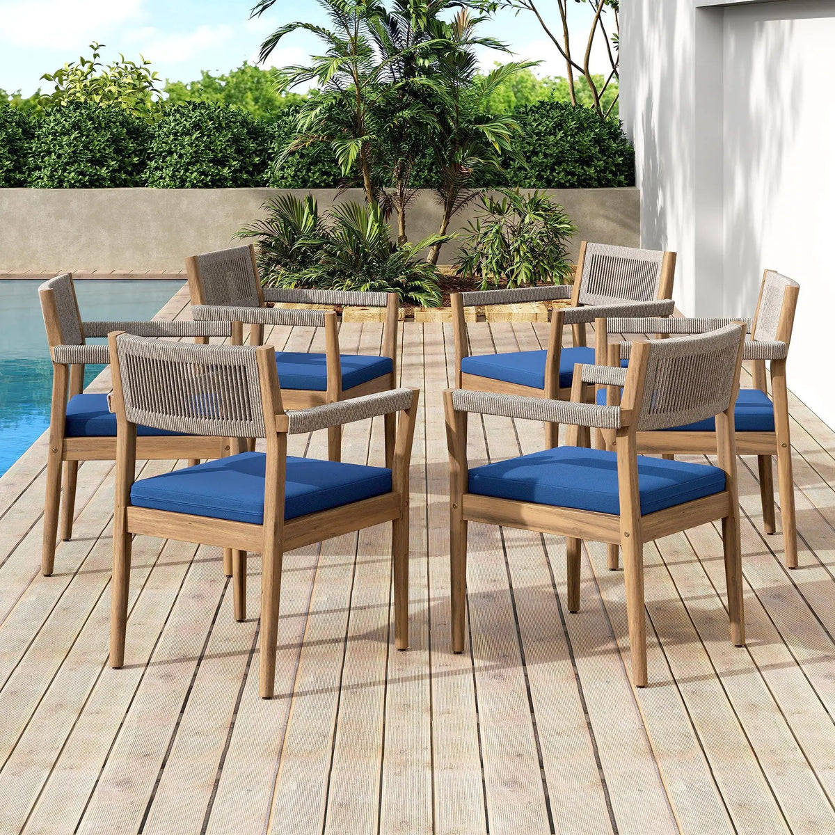Braided Acacia Wood Outdoor Dining Chairs Set of 4 by HouseOfZazla