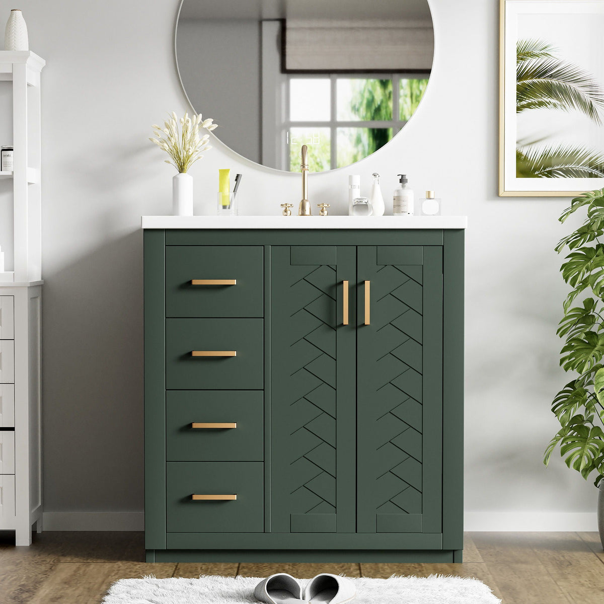 Ceramic Sink Combo, Freestanding Vanity Set With 3 Drawers & Soft Closing Doors, photo 26 of 35