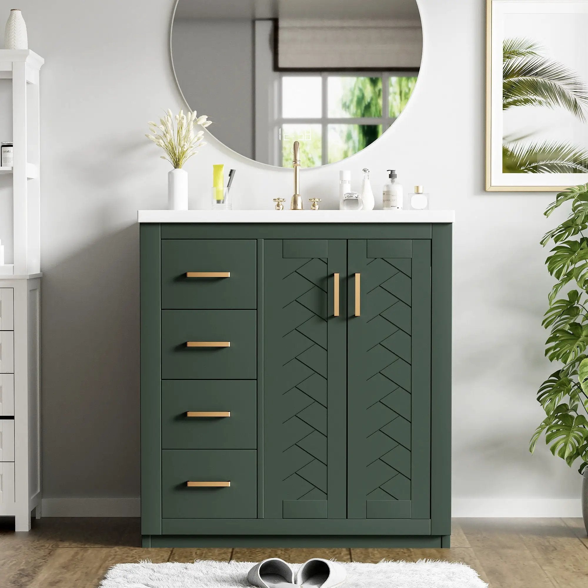 Ceramic Sink Combo, Freestanding Vanity Set With 3 Drawers & Soft Closing Doors by Unique Piece Furniture