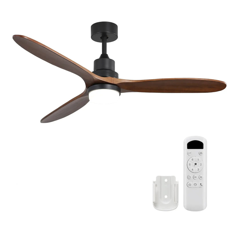 Ceiling Fan With Lights 3 Solid Wood Fan Blade Noiseless Reversible Motor Remote Control - Black by Unique Piece Furniture