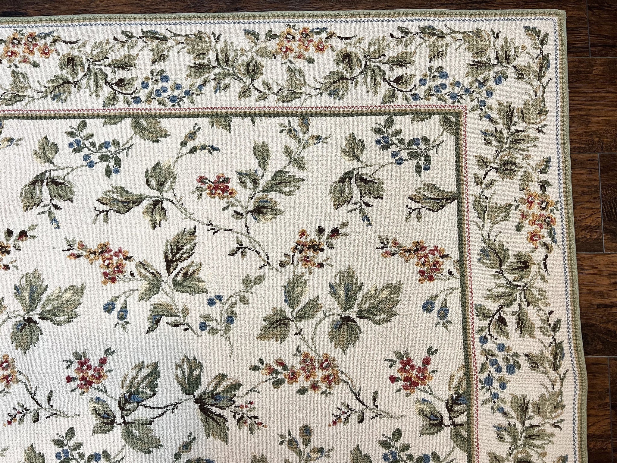 Vintage Stark Carpet 7x10, Ivory and Green, European Aubusson Design, Allover Pattern, Stark Rug by Jewel Rugs