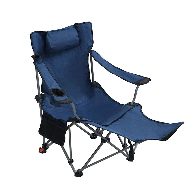 Outdoor Camping Chair With 3 Level Reclining, Side Pockets & Cup Holder, Folding With Carry Bag - Dark Blue by HouseOfZazla