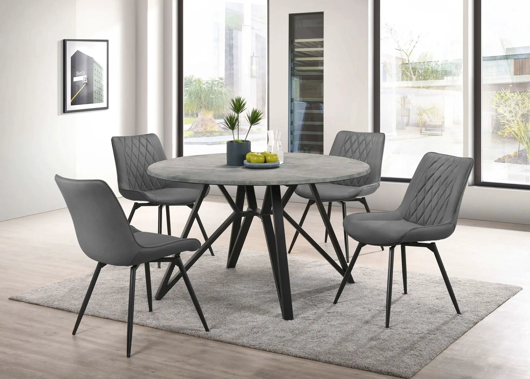 Neil 5-piece Round Dining Table Set Concrete Gunmetal by Unique Piece Furniture