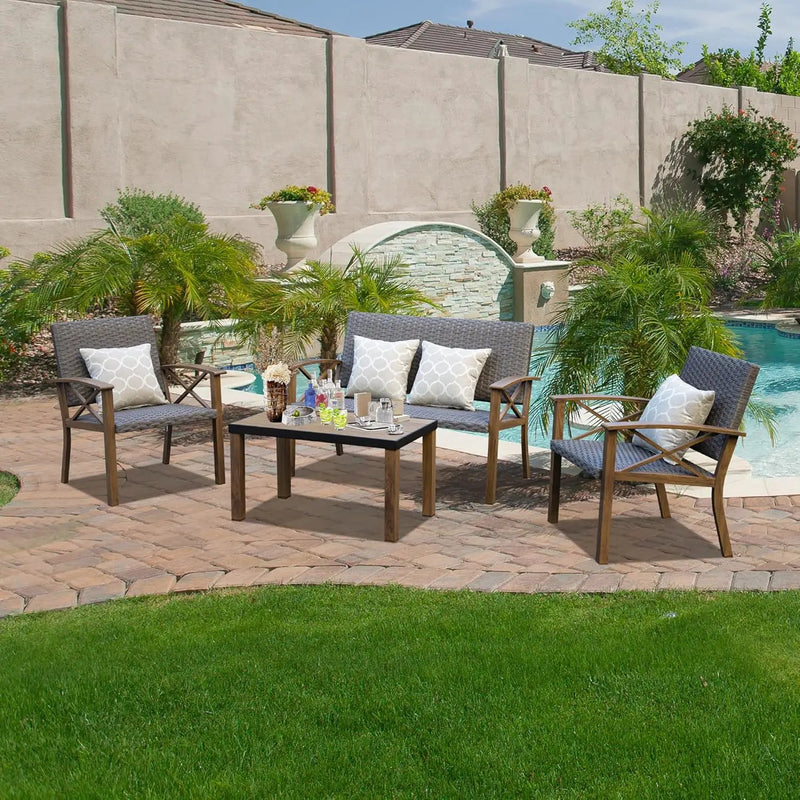 Aluminum Patio Furniture Set, 4-Piece Modern Conversation Set by HouseOfZazla