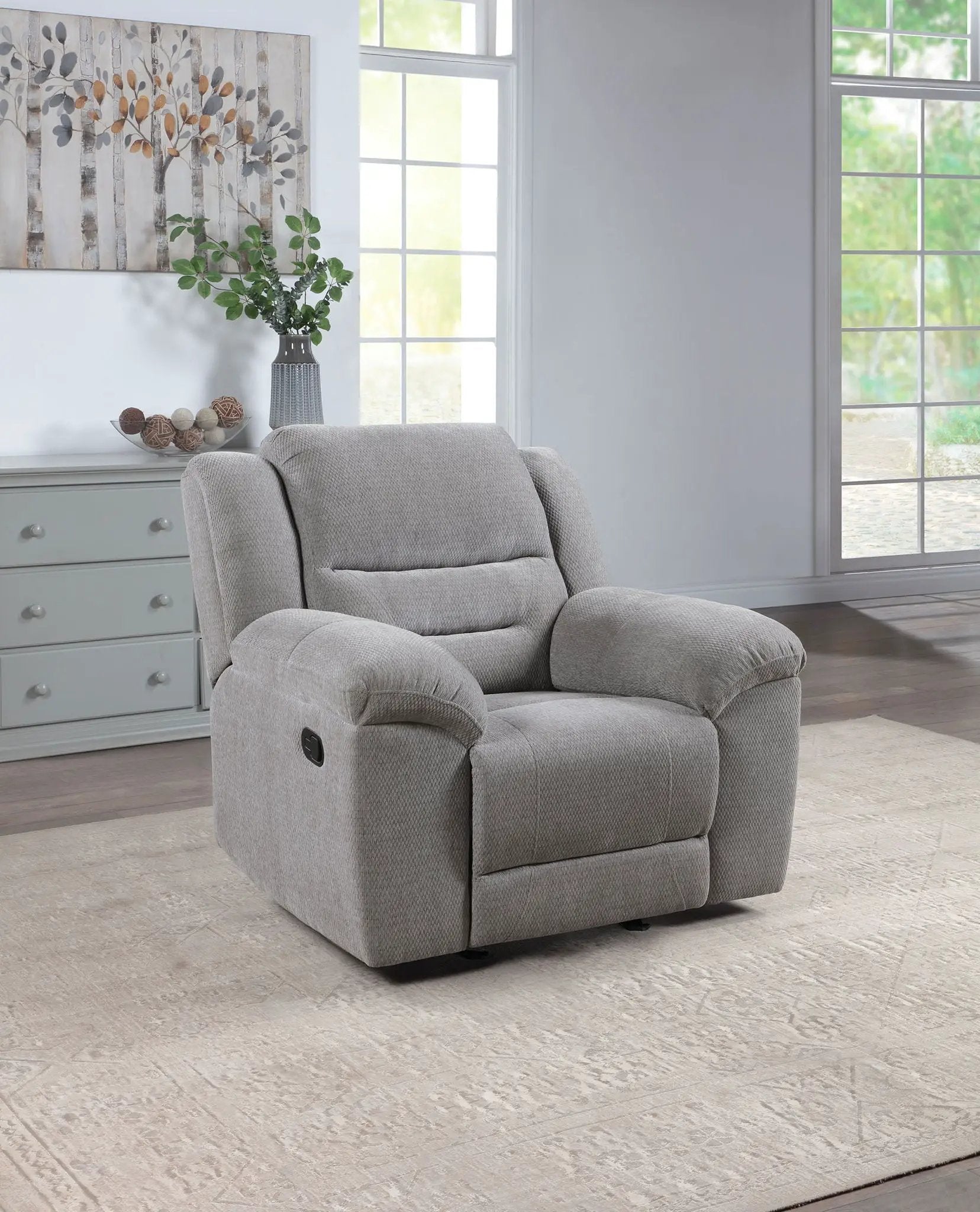 Gilson Chenille Upholstered Glider Recliner Chair Grey by Unique Piece Furniture