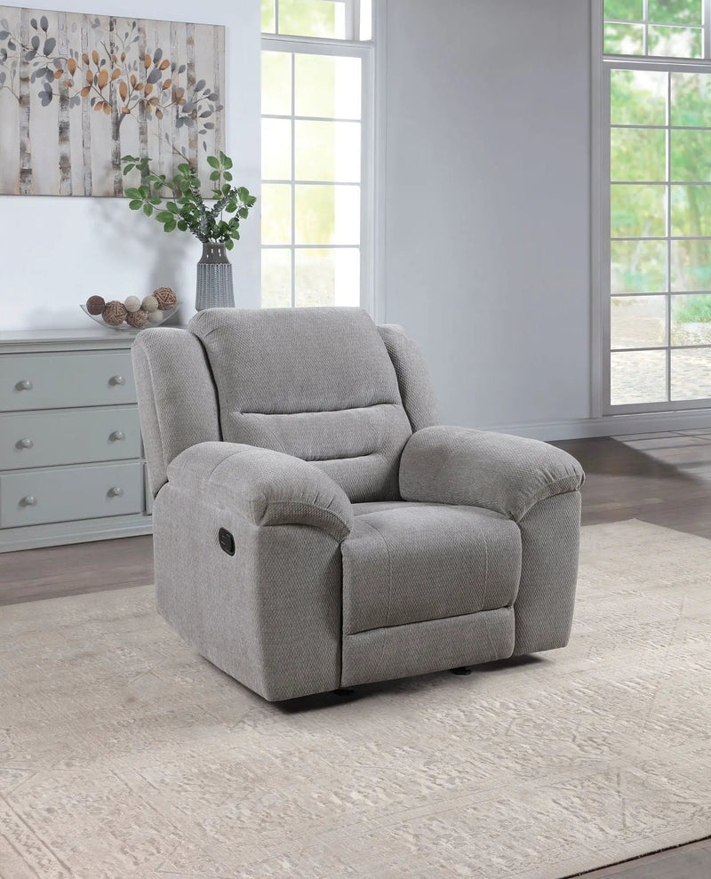 Gilson Chenille Upholstered Glider Recliner Chair Grey by Unique Piece Furniture