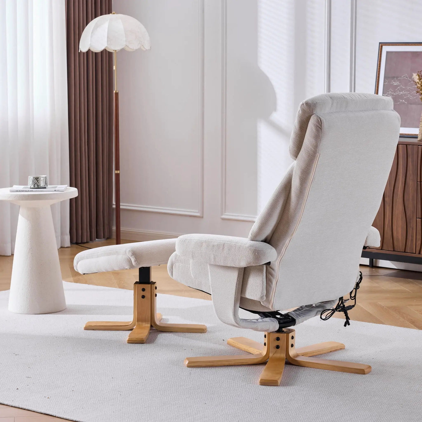 Upholstered Heated Massage 360° Swivel Accent Chair With Ottoman by HouseOfZazla