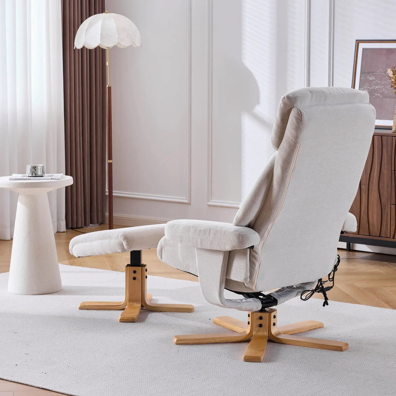 Upholstered Heated Massage 360° Swivel Accent Chair With Ottoman by HouseOfZazla