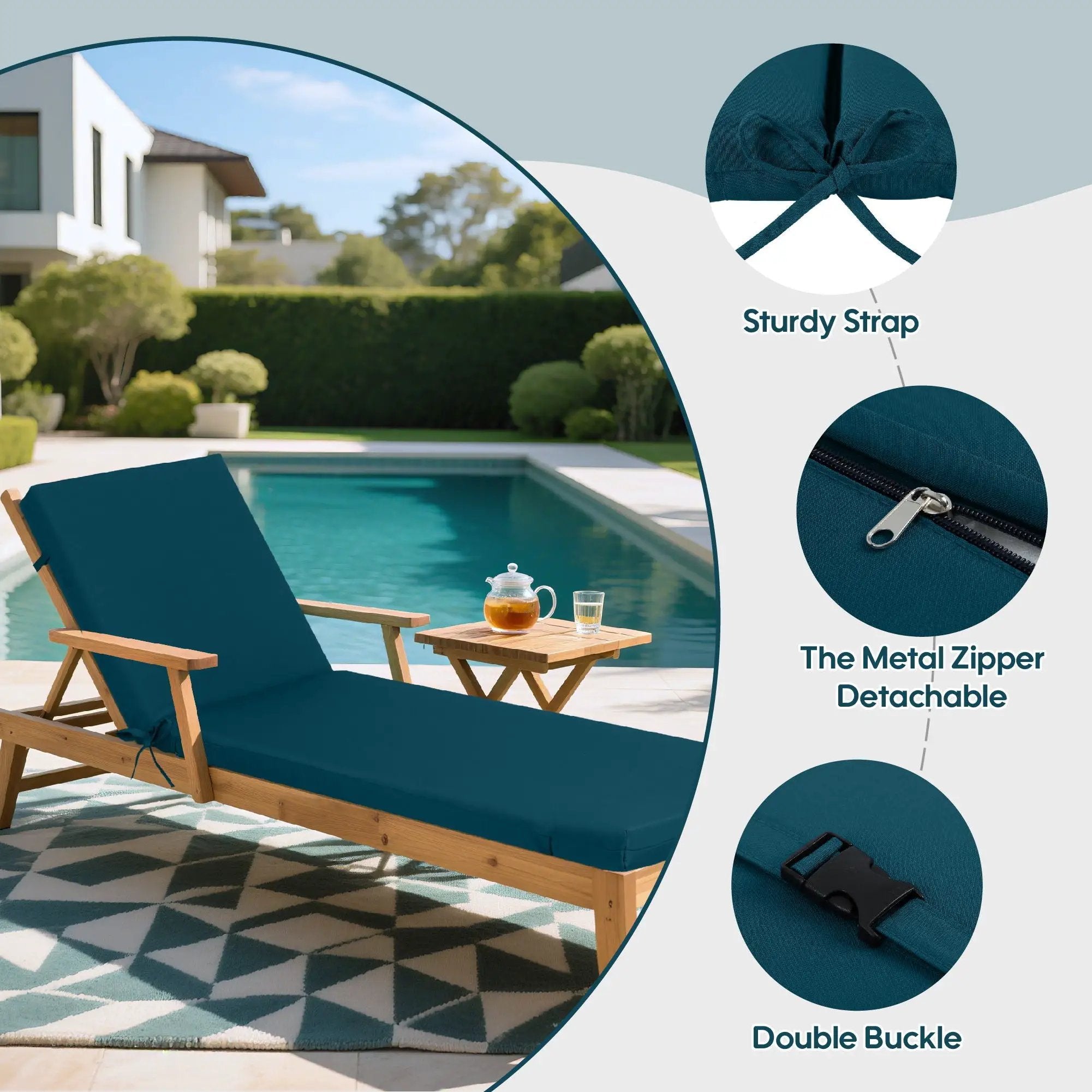 2 Piece Outdoor Chaise Lounge Cushion Set, Replacement Cushions For Patio Furniture by HouseOfZazla