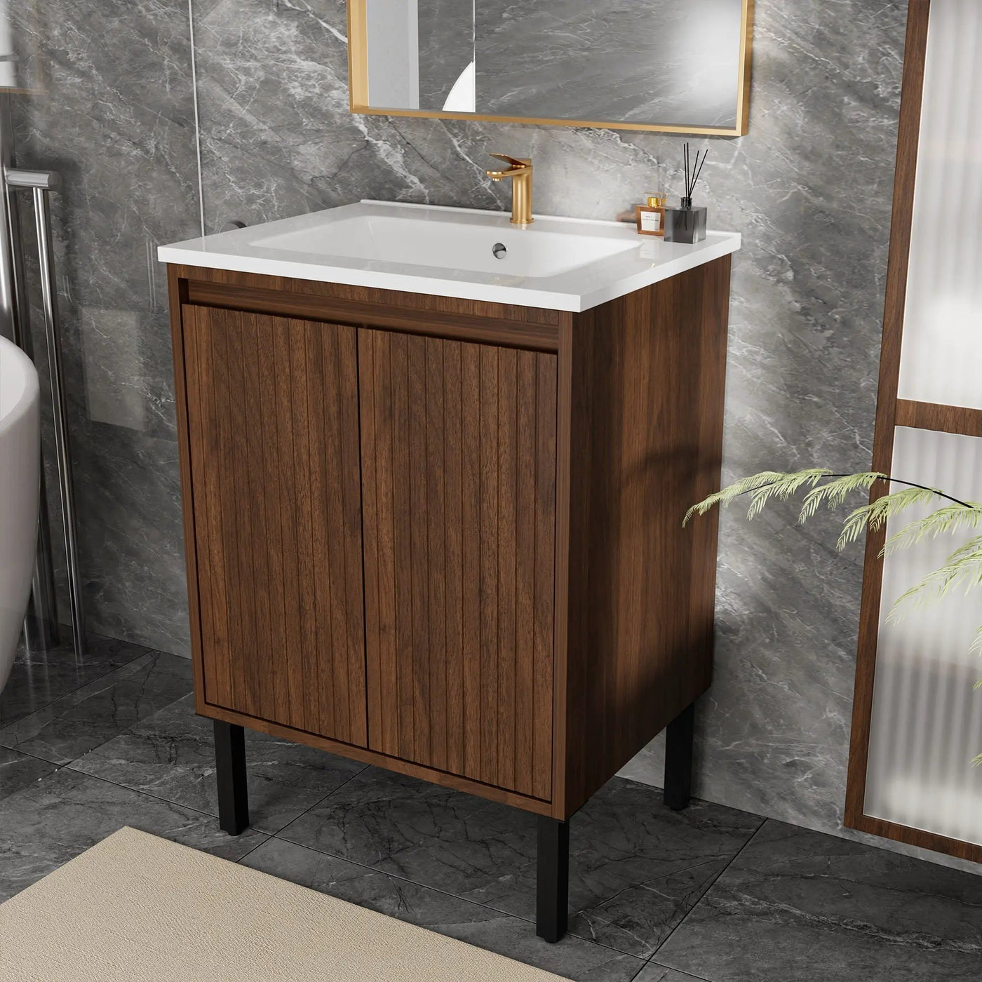 Bathroom Vanity With Ceramic Sink, Floor-Standing Design, Soft-Closing Drawers by Unique Piece Furniture