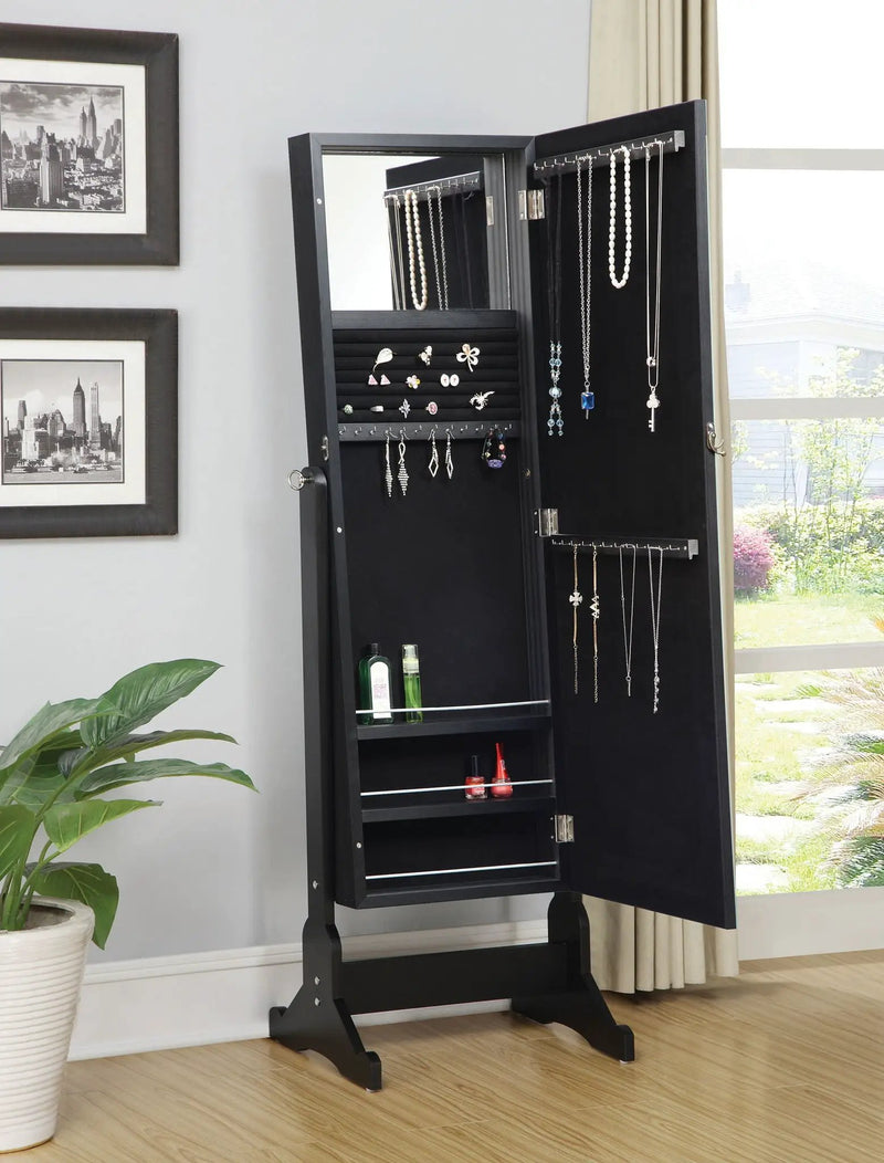 Cortez Cheval Mirror with Jewelry Storage Black by Unique Piece Furniture