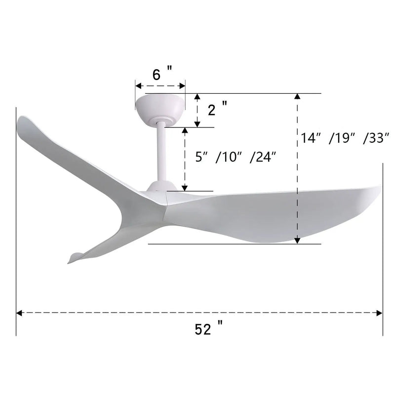 Indoor Ceiling Fan Without Light, 6 Speeds Reversible DC Motor, 3 ABS Blade Ceiling Fan White For Bedroom - White by Unique Piece Furniture