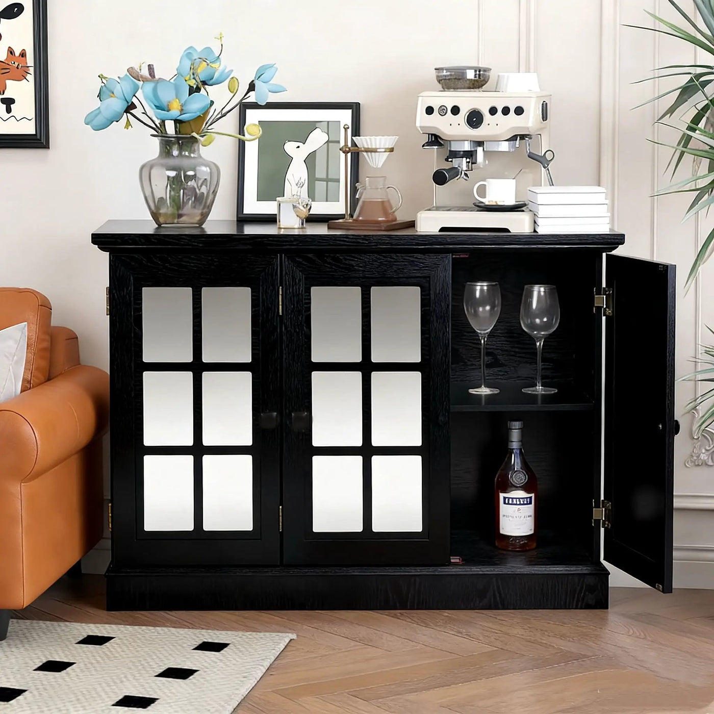 Storage Cabinet With 3 Mirrored Acrylic Doors, Adjustable Shelves by HouseOfZazla