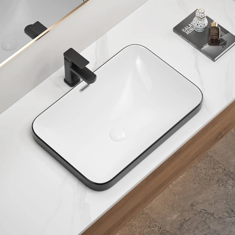 Undermount Bathroom Sink, Vessel Basin For Vanity Countertop - Black White by HouseOfZazla
