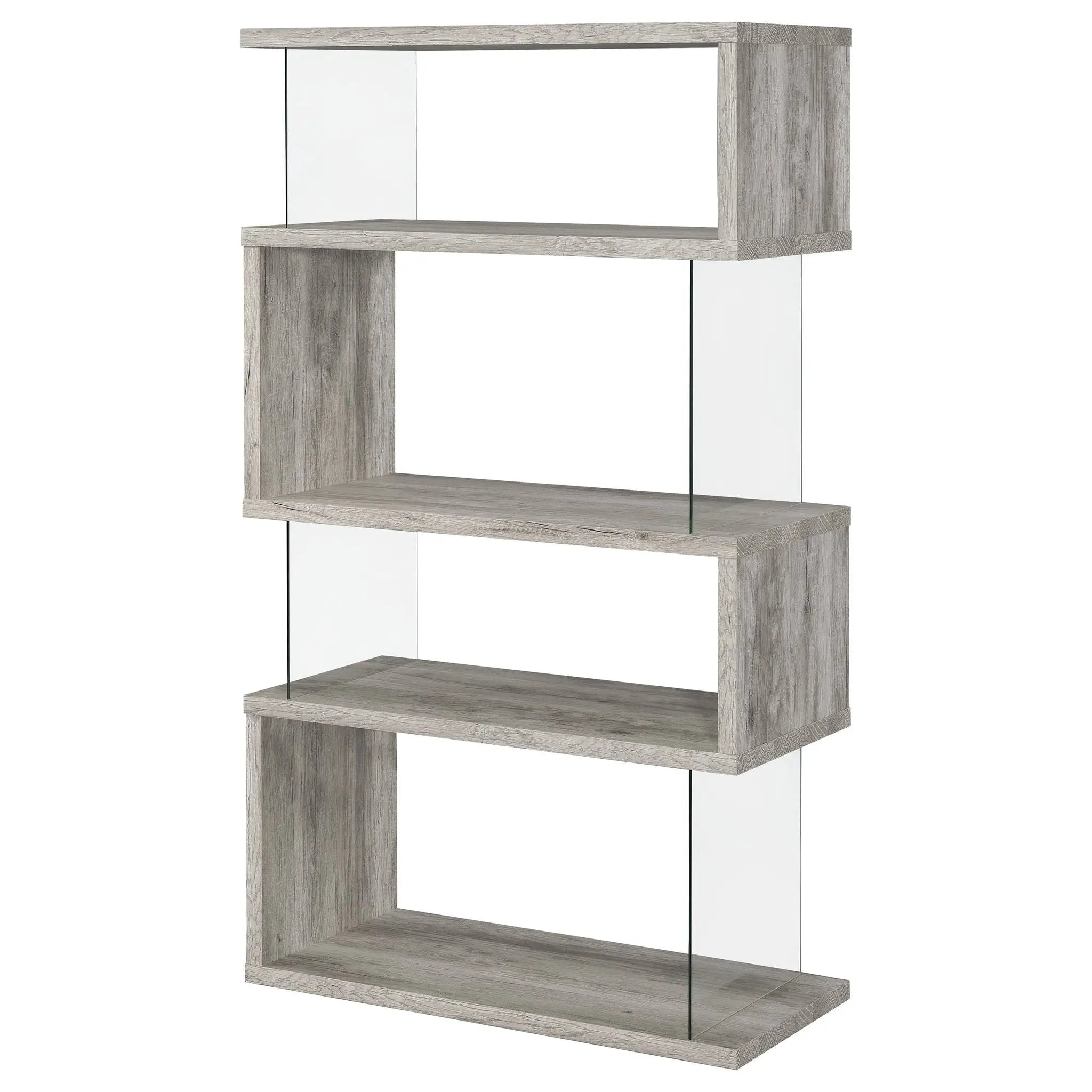 Emelle 63-inch 4-shelf Glass Panel Bookshelf Grey Driftwood by Unique Piece Furniture