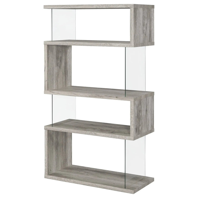 Emelle 63-inch 4-shelf Glass Panel Bookshelf Grey Driftwood by Unique Piece Furniture