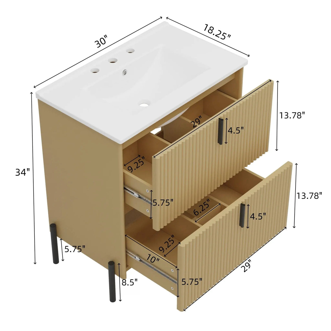 Fluted Bathroom Vanity With Ceramic Sink, Freestanding Design by HouseOfZazla