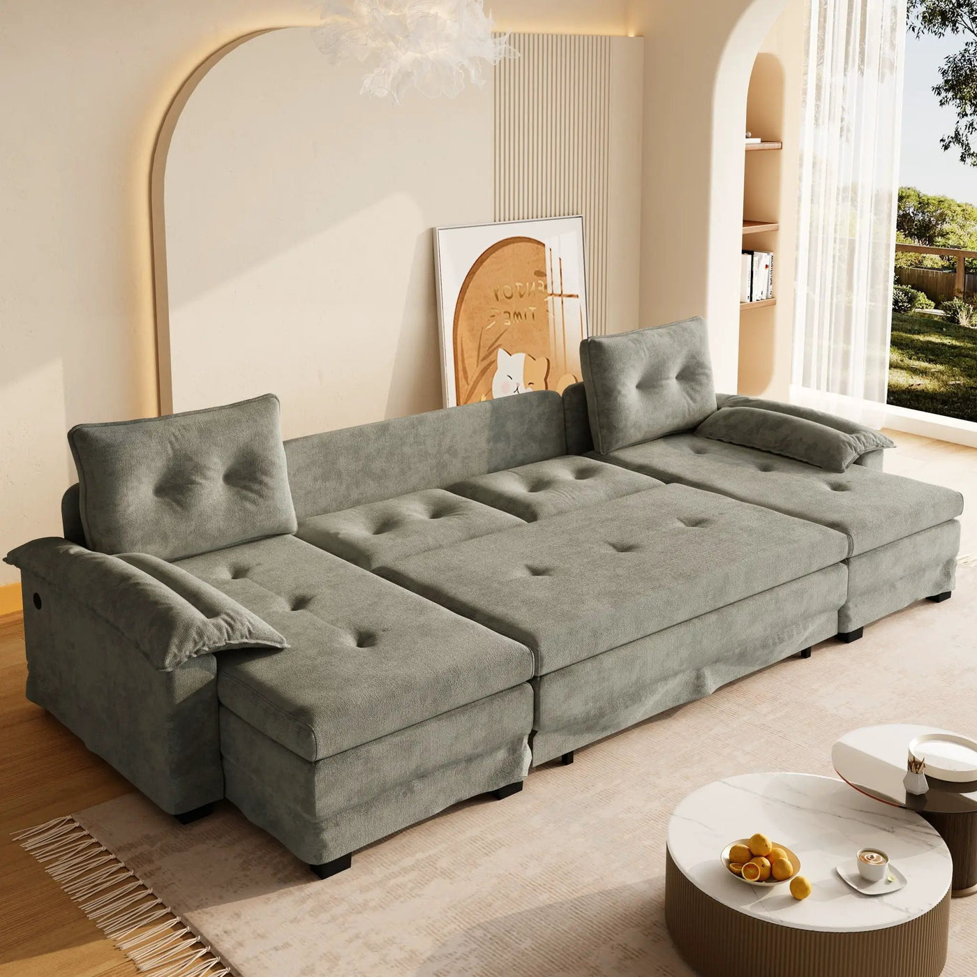 U-Shaped Sleeper Sofa With Pull Out Bed, Removable Armrests & USB Ports For Living Room by HouseOfZazla